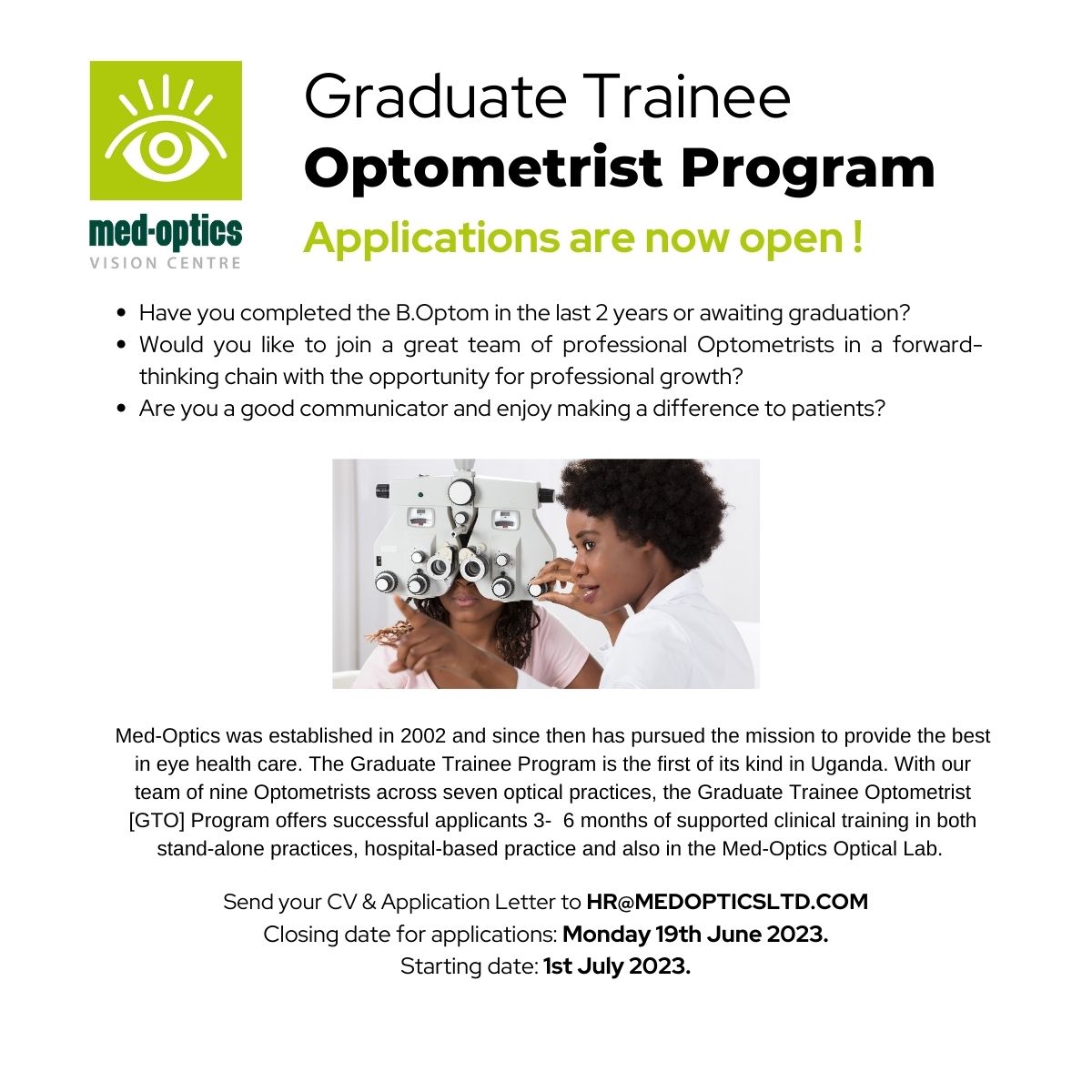 Read more about the article Advert: Graduate – Trainee Optometrist Program at Med-Optics Vision Centre